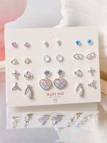 11 对猫眼耳钉套装，浅色蝴蝶结，闪光粉色耳环，锌合金水钻耳环，时尚适合日常佩戴，送给女朋友的礼物