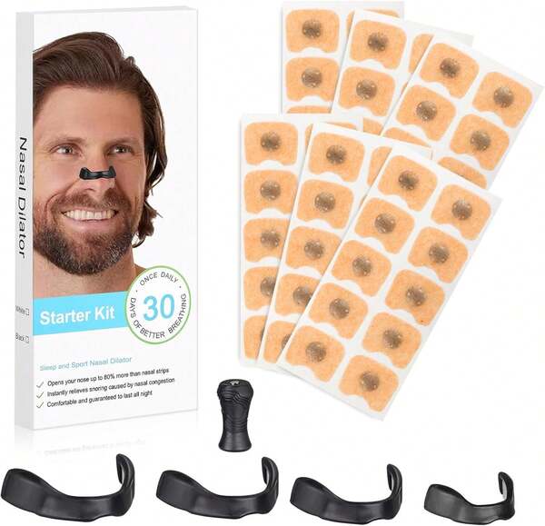Dyserbuy Nasal Strips, 30 Pairs Magnetic Nose Strips Breathing, Anti-Snoring Nasal Strips For Snoring, Portable Anti Snoring Devices, Breathe Nose Tape Keep Sleeping Better, Black