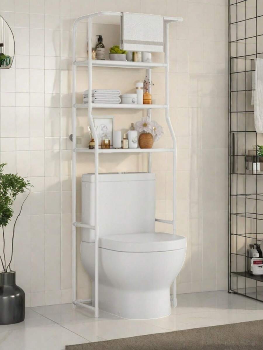1pc Bathroom Over Toilet Storage Rack, Multi-Tier Floor Standing Bathroom Organizer Shelf, Toiletry Holder, No Drilling Required, Home Bathroom Storage Rack - Multicolor - View 1
