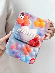 Custodia protettiva con fiori a forma di cuore colorati compatibile con Apple iPad Mini 6/7, Tab A7/A9, Pad 5/5 Pro, con texture morbida, supporto pieghevole e cover protettiva dipinta