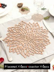 4pcs Gold Hollow Flower Shaped Pvc Placemats, Washable, Easy To Clean, Wipeable, Non-slip, Heat Resistant, For Dining Table, Holiday, Wedding, Party And Festival Decoration - Gold - View 18
