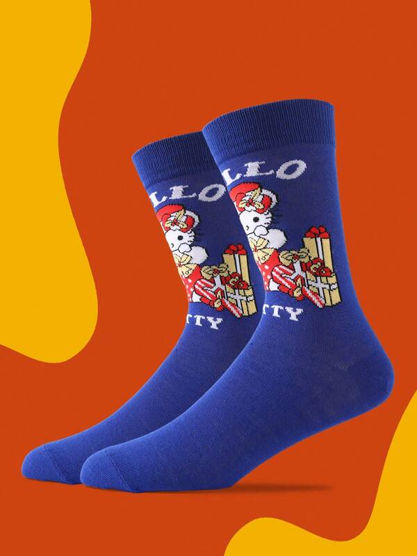 Sanrio 1 Pair High Quality Hello Kitty Cartoon Mid-Calf Socks, Unisex Funny Cute Comfortable Socks, Suitable For Easter/Birthday/Thanksgiving/Halloween/Christmas/Carnival/Valentine's Day/Party Holidays As Gifts