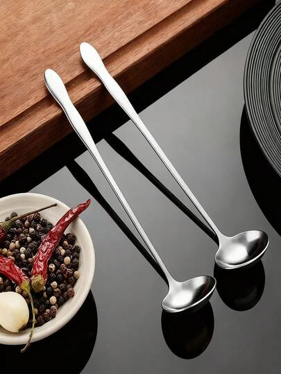 1/5 Extended Handle Stainless Steel Gourd Spoon Self-Service Restaurant Seasoning Measuring Spoon Oil Mixing Spoon Bar Spoon Deep Jar Juice Honey Spoon