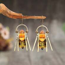 Vintage Metal Golden Carving Bee Earrings For Women Jewelry Accessories Creative Round Amber Color Resin Dangle Earrings Birthday/Engagement/Holiday Gifts Everyday Jewelry, Elegant AccessoryDaily Ware Best Gift For Friends And Family - 銅色 - 查看 2