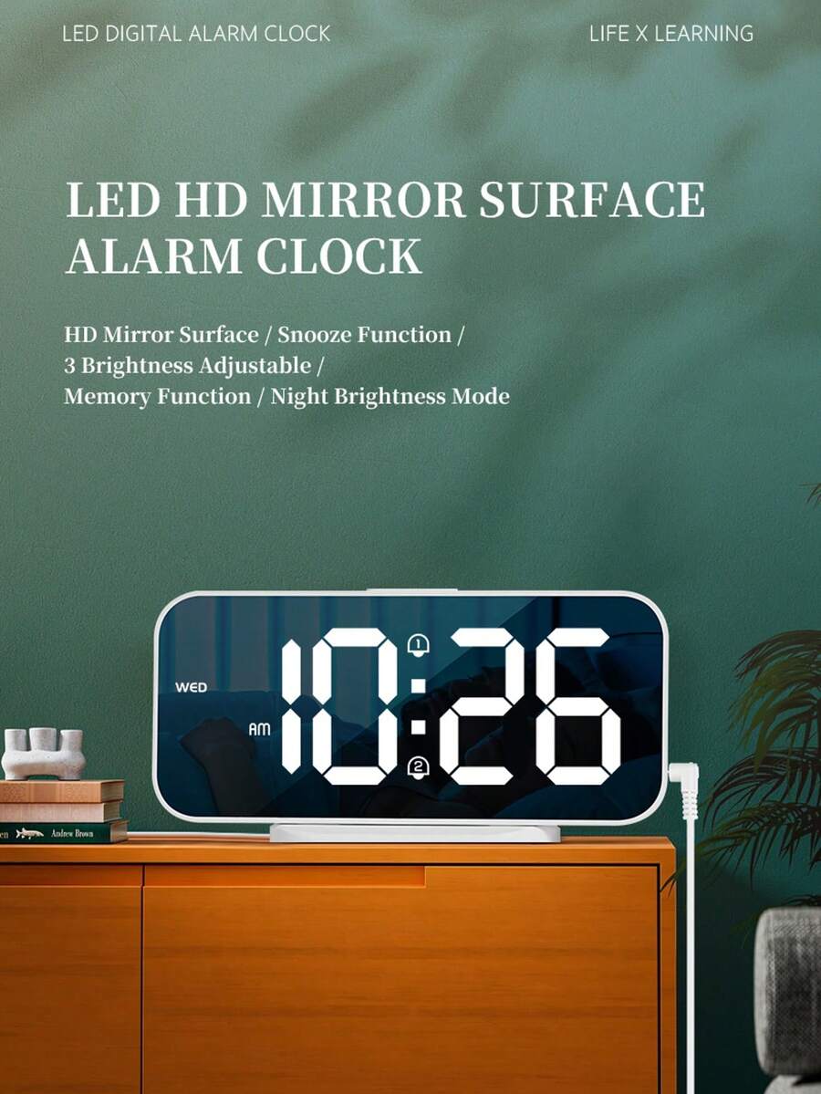 Este reloj está equipado con una pantalla LED grande, con 3 niveles de brillo ajustables, y tiene dos interruptores de alarma independientes, lo que hace que su vida sea talla grande conveniente y le permite administrar mejor su tiempo. Su gran pantalla de 6.7 pulgadas también se puede usar como espejo en la vida diaria. - Multicolor - Ver 1