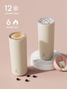 Meoky Cốc cà phê du lịch bằng thép không gỉ hai lớp 16oz có nắp đậy kín - Cốc cà phê chân không cách nhiệt, Cốc di động trên ô tô, Giữ đồ uống nóng và lạnh cho học sinh, văn phòng, hoạt động ngoài trời và trở lại trường học - Hồng - Xem 3