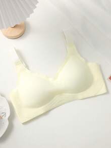 Sujetador de apoyo suave para mujer, de unicolor, cómodo, minimalista, sin cables, ropa interior sin caída - Champán - Ver 3