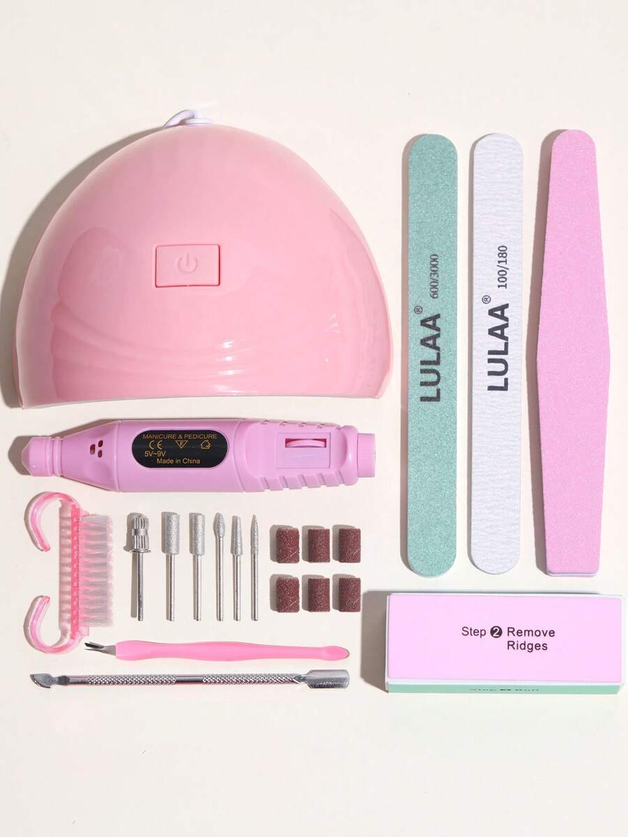 LULAA 15pcs Manicure Set: UV Gel Nail Lamp, Nail File, Cuticle Pusher, Nail Dust Brush, Buffing Block, Cuticle Nipper