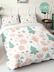 2/3-teiliges Weihnachts-Bettwäsche-Set (1 Bettbezug und 1/2 Kissenbezüge ohne Füllung) - atmungsaktiv, weiche Polyester-Bettwäsche mit Reißverschluss, digitaldruck, Schneemann, Weihnachtsmann, Weihnachtsbaum, Weihnachts-Hirsch, Ganzjahreskomfort - beinhaltet Bettbezug und Kissenbezüge