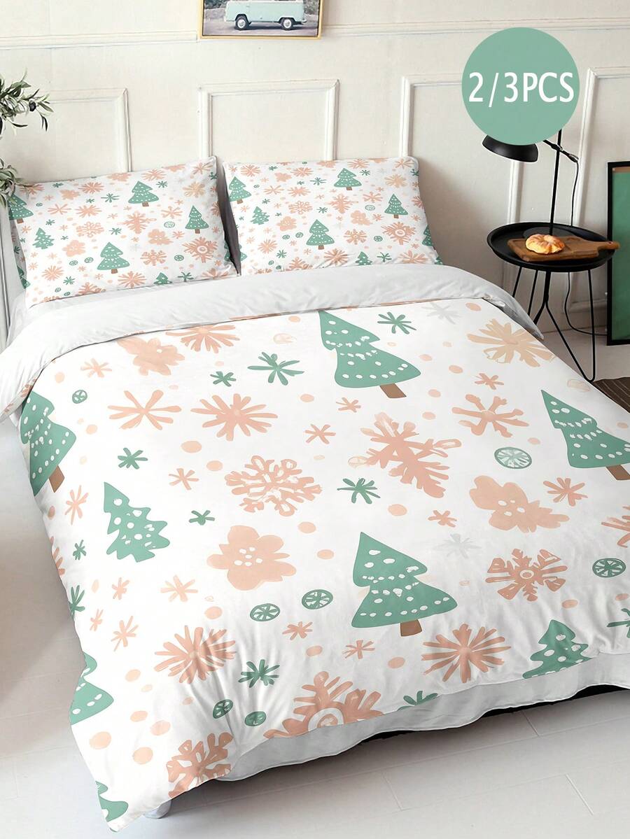 2/3-teiliges Weihnachts-Bettwäsche-Set (1 Bettbezug und 1/2 Kissenbezüge ohne Füllung) - atmungsaktiv, weiche Polyester-Bettwäsche mit Reißverschluss, digitaldruck, Schneemann, Weihnachtsmann, Weihnachtsbaum, Weihnachts-Hirsch, Ganzjahreskomfort - beinhaltet Bettbezug und Kissenbezüge