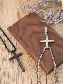 Collar personalizado con texto grabado, nombre, fecha, colgante de cruz de acero inoxidable, regalo de joyería para amantes - Dorado - Ver 7