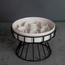 shuo ni mao yi 陶瓷慢食碗护颈椎架狗盆防磕碰小型犬猫食盆防呛狗碗