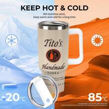40oz Large Capacity Car Watter Bottles With Lid And Handle, 304 Stainless Steel Insulated Tumbler With Tito's Handmade Vodka Label Graphic Pattern, Suitable For Car, Office, Travel And Birthday Gifts - Nhiều màu - Xem 2