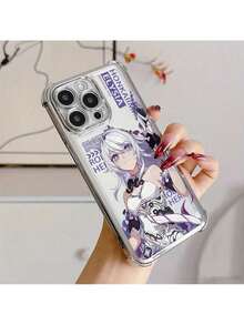 Custodia premium per telefono in stile anime di lusso con guerriero dagli occhi blu e capelli bianchi, compatibile con 16, 16e, 15, 14, 13, 12 Mini, 11 Pro Max, X, XR, XS Max, 8, 7, E Plus, con cornice elettroplaccata e retro trasparente anti-caduta