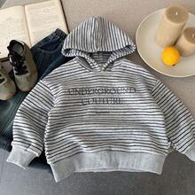 Jungen Kapuzenpullover, neue Winterkollektion 2025, Jungen gestreifter, lässiger, weicher Top mit lockerer Passform - Grau - Übersicht 1