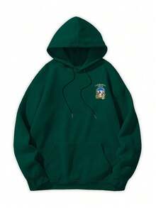 Men's Cactus Desert Graphic Print Fleece Hoodie, Fashionable Street Style For Autumn/Winter, Long Sleeve Top - Green - View 5