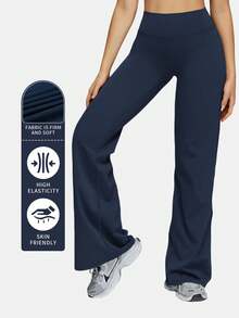 MFVIM Women's High Waist Wide Leg Pants, Slim Fit, Breathable & Comfortable, Tummy Control, Suitable For Outdoor, Running, Cycling, Pilates, Yoga, Gym Workout, Versatile Sports Leggings - Navy Blue - View 6