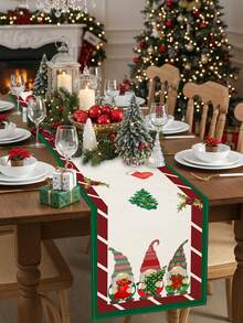 1 pieza/15 piezas Camino de mesa de lino navideño, Camino de mesa de árbol de Navidad con gnomos, Feliz Navidad, Adecuado para el hogar, restaurante, decoración de mesa de comedor, artículos para el hogar