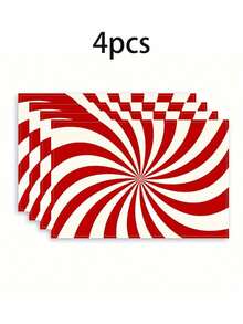 4pcs/1pc Red & White Candy Stripe Pattern Printed Placemats & Coasters, Christmas Holiday Dining Table Decor, Suitable For Restaurant, Coffee Table, Home Decor, New Year Party And Daily Use