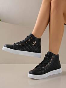 Zapatillas deportivas blancas de moda de caña alta, versátiles, antideslizantes, con estilo - Negro - Ver 4