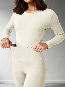 4 PCS Women,Workout Sets Women,Women's Solid Color Minimalist Casual Long Sleeve Top And Pants Set-Lined Set,Yoga Set - Purple+Yellow - View 4