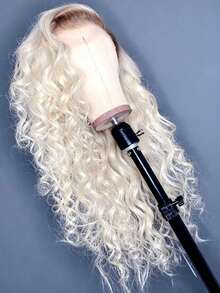 Ready To Wear Platinum Blonde Ombre Colored Glueless Wig Human Hair 13x4 HD Transparent Lace Front Wigs Human Hair Pre Plucked Deep Wave Wig 180 Density White Curly Lace Closure Wig Human Hair For Women Perfect Natural Looking - Bắt nguồn từ & Ombre - Xem 3