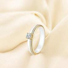 6mm White/Black Ceramic Rings Plus Cubic Zirconia For Women Comfort Fit Engagement Wedding Band Size 5-122025 - 4mm White+Gold - View 2