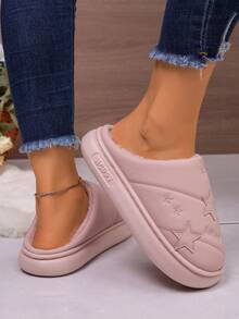 Pantufas De Casal Bordadas Em Pelúcia De Cor Sólida, Pantufas De Casa Impermeáveis, Confortáveis E Quentes Com Forro, Resistentes À Sujeira, Para Mulheres E Homens. Pantufas Impermeáveis Com Forro E Decoração De Estrelas Para Uso Externo, Ideais Para Outono/Inverno/Primavera.