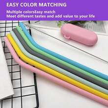 1 Set Reusable Silicone Straws With Cleaning Brush, High Temperature Drinking Straws For Coffee, Bubble Tea, And Outdoor Camping, Straight And Bent Styles Available - 彩色 - 查看 1