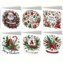 6pcs Diamond Painting Greeting Card Set, DIY Christmas Themed Patterns - Includes 6 Envelopes, High-Quality Craft Paper Material, Mosaic Art Creative Postcards. Suitable As Holiday Blessings Or Gifts To Express Warmth And Best Wishes. - Multicolor - View 2
