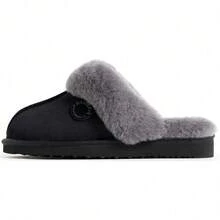 Women's Sydney Slippers, Genuine Shearling Suede Scuffs, Memory Foam Slip-In House Shoes - 黑色/灰色毛皮 - 查看 2