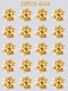 3/5/10/20PCS Glitter Artificial Christmas Flowers, Christmas Tree Decorations, Christmas Tree Wreath Diy Decorations, Including Gold, Red, Silver, Poinsettia Christmas Tree Decorations, Artificial Christmas Flowers, Home Decor, Holiday Party Decorations, Christmas Decorations, Room Decor, Winter Party Atmosphere Decoration.