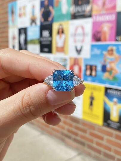 1 peça de anel de prata esterlina 925 com alto brilho, 5 quilates, quadrado, zircônia colorida, joia para mulheres, anel avançado, joia fina, presente para meninas