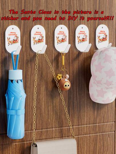 5 Móc treo tường tự dính siêu bền - Dễ lắp đặt, không cần khoan, thích hợp treo khăn trong phòng tắm và nhà bếp - Chống thấm nước để đựng quần áo, mũ, chìa khóa, đồ trang trí Giáng sinh thích hợp làm quà tặng Giáng sinh