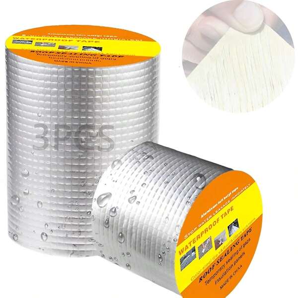 3 Rollos de Cinta de Butilo Impermeable para Exteriores, Cinta de Aluminio sin COV, Adecuada para Impermeabilizar y Reparar Fugas en Tuberías, Toldos, Ventanas y Techos