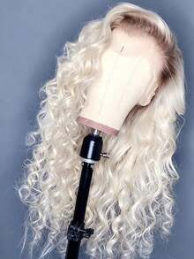 Ready To Wear Platinum Blonde Ombre Colored Glueless Wig Human Hair 13x4 HD Transparent Lace Front Wigs Human Hair Pre Plucked Deep Wave Wig 180 Density White Curly Lace Closure Wig Human Hair For Women Perfect Natural Looking - Bắt nguồn từ & Ombre - Xem 2