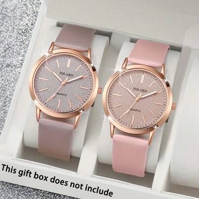 2 piezas Conjunto de relojes de moda para mujer - Relojes de movimiento de cuarzo elegantes con correas de piel sintética, cajas de aleación redondas y movimiento de cuarzo - Regalo ideal para mujeres