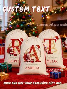 1PC Initial Christmas Santa Sack, Personalized Xmas Gift Pouch, Large Christmas Canvas Gift Bag With Drawstring,Monogrammed Drawstring Bag,Initial Christmas Santa Sack Personalized Monogram A Christmas Gift Bag With Drawstring Large Reusable Canvas Santa Bag New Year Christmas Party Supplies Favors