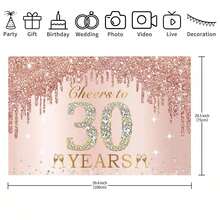 1 件 30 岁生日装饰欢呼 30 年横幅，粉红玫瑰金生日快乐背景标志派对用品，适合女性，三十岁生日海报背景照片展位道具装饰 - 彩色 - 查看 7