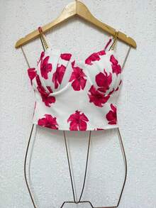 Cropped Top Blouse Thin Strap Chain With Mermaid Cup Fashion Blogger Retro Summer Party Beach Neoprene Suplex Strappy - 多粉紅色 - 查看 1