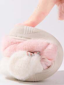 1 par de pantuflas para niños de interior, diseño lindo de conejo con lazo de dibujos animados, forro térmico cálido, adecuado para niñas, otoño/invierno