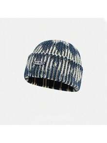 Korean Style Fashion Tie-Dye Color-Block Handmade Knitted Hat For Men And Women, Autumn And Winter Warm Rolled Edge Cold Hat, Ear Protection Pullover Knit Hat,  Suitable For Couples To Wear In Autumn And Winter - 酒紅色 - 查看 5
