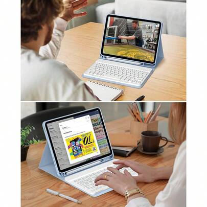 TenYide 2-In-1 Ultra-Thin Bluetooth Keyboard + Tablet Protective Case, Foldable Stand Tablet Cover With Keyboard, Tablet Protective Case With Keyboard Function, Stand Function, Folding Function, Paired With Tablet-Specific Magnetic Bluetooth Keyboard, Multiple Color Options