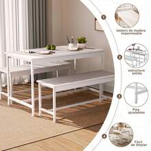 Simple Wisdom Juego de Comedor,Comedor 4 Sillas,Tamaño de La Mesa 110x60CM,Adecuado para 4 a 6 Personas,Fácil de Limpiar,Rápido de Montar,Adecuado para Espacios Pequeños(Blanco) - Blanco - Ver 5