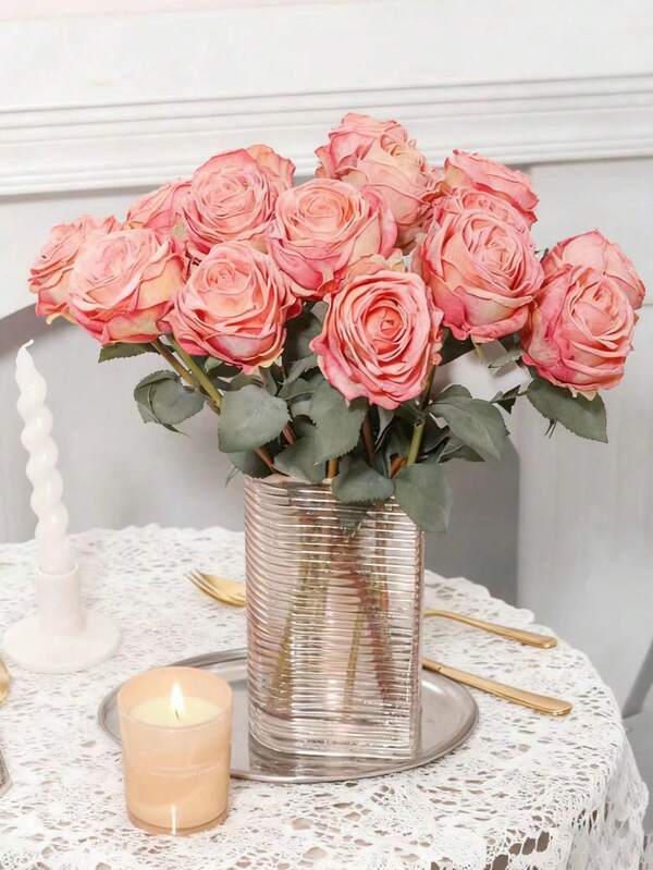 1/3 piezas Rosas artificiales de color rosa coral para decoración del hogar, entrada, restaurante, graduación y fiesta, decoración de habitación, dormitorio, plantas falsas con maceta, pasto pampa, guirnalda de otoño, decoraciones de boda, flores para decoración, ramo de flores, flor de cerezo