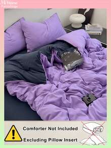 3 pièces Ensemble de literie violet et gris foncé, 1 housse de couette et 2 taies d'oreiller, textile d'ameublement doux et confortable, doux et agréable pour la peau, plusieurs couleurs disponibles, convient pour les dortoirs des hommes et des femmes, décoration d'intérieur simple et , literie de chambre douce et confortable, ensemble , lavage en machine, sans rembourrage