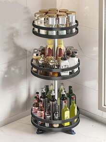 2 Tier/3 Tier - Metal Lazy Wheel With Adjustable Height For Cabinets, Tableware Room, And Kitchen Countertops, Multi Functional Rotating Seasoning Storage Rack, Circular Seasoning Rack, Kitchen Oil, Salt, Sauce, Vinegar Storage Rack - Multicolor - View 15