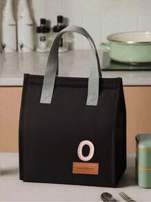 1pc Pearl Letter Pattern Canvas Tote Bag, Simple English Letter Solid Color DIY Handheld Insulated Lunch Bag, Lunch Box Bag, Thermal Lunch Bag, Large Capacity Insulated Lunch Tote Bag For Students, Office Workers, Waterproof, Oil-Proof - Multicolor - View 105