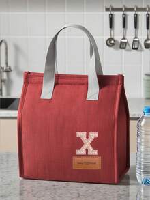 1pc Pearl Letter Pattern Canvas Tote Bag, Simple English Letter Solid Color DIY Handheld Insulated Lunch Bag, Lunch Box Bag, Thermal Lunch Bag, Large Capacity Insulated Lunch Tote Bag For Students, Office Workers, Waterproof, Oil-Proof - Multicolor - View 162