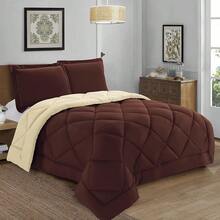 Elegant Comfort All Season Ultra Soft 3pcs Reversible Diamond Stitched Comforter Set, Down Alternative Breathable And Comfortable Quilt Luxury Hotel Quality 3 Piece Full/Queen, King/California King And Twin/Twin XL Size Bed Includes 1 Comforter And 2 Pillowcases Bedding Set, Christmas Decorations Gifts, Cozy Winter Styles, Holiday Décor - 棕色/奶油色 - 查看 2